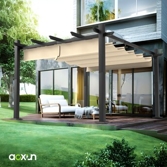 AOXUN Pergola 10-ft W x 10-ft L x 7-ft 3-in H Brown Metal Freestanding Pergola with Canopy | Lowe's