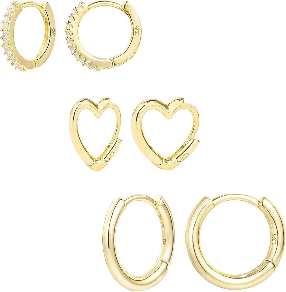 3 Pairs Small Huggie Hoop Earrings Set 14K Gold Hypoallergenic Lightweight Huggie Hoops Earrings ... | Amazon (US)