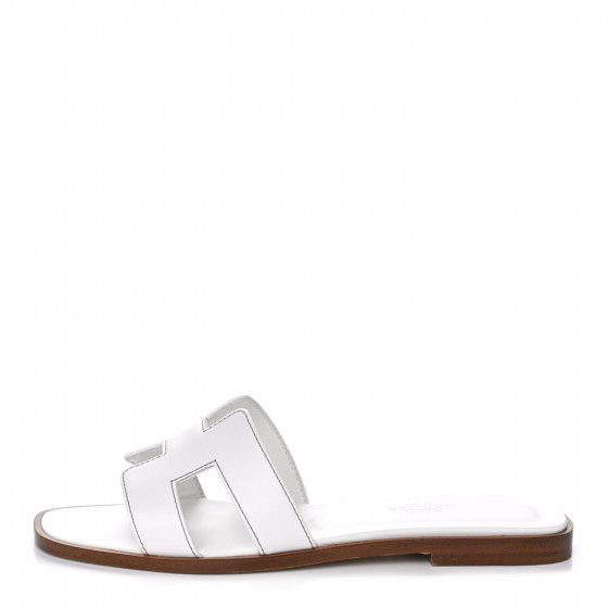 HERMES Box Calfskin Oran Sandals 35.5 White | Fashionphile