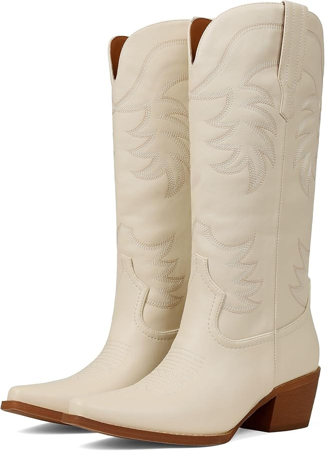 Erocalli Women's Mid-Calf Cowgirl Cowboy Boots Pull On Snip Toe Chunky Heel Western Boot | Amazon (US)