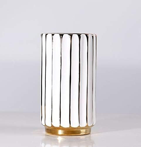 jupriverco White & Gold Vase-Elegant Home Decor-Flower Vase-Kitchen Centerpiece-Geometric Ridges-Bev | Amazon (US)