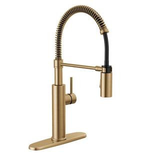 Antoni Gold Single Handle Pull Down Sprayer Kitchen Faucet with Spring Spout in Champagne Bronze | The Home Depot