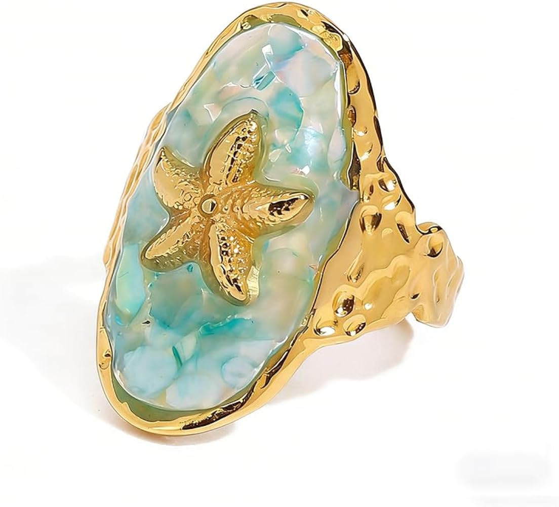 Bohemian Starfish Adjustable Open Band Statement Ring for Women Men Elegant Gold-Tone Ocean Theme... | Amazon (CA)