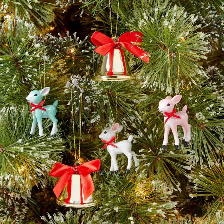 8ct Retro Deer & Metal Bell Christmas Tree Ornament Set - Wondershop™ | Target