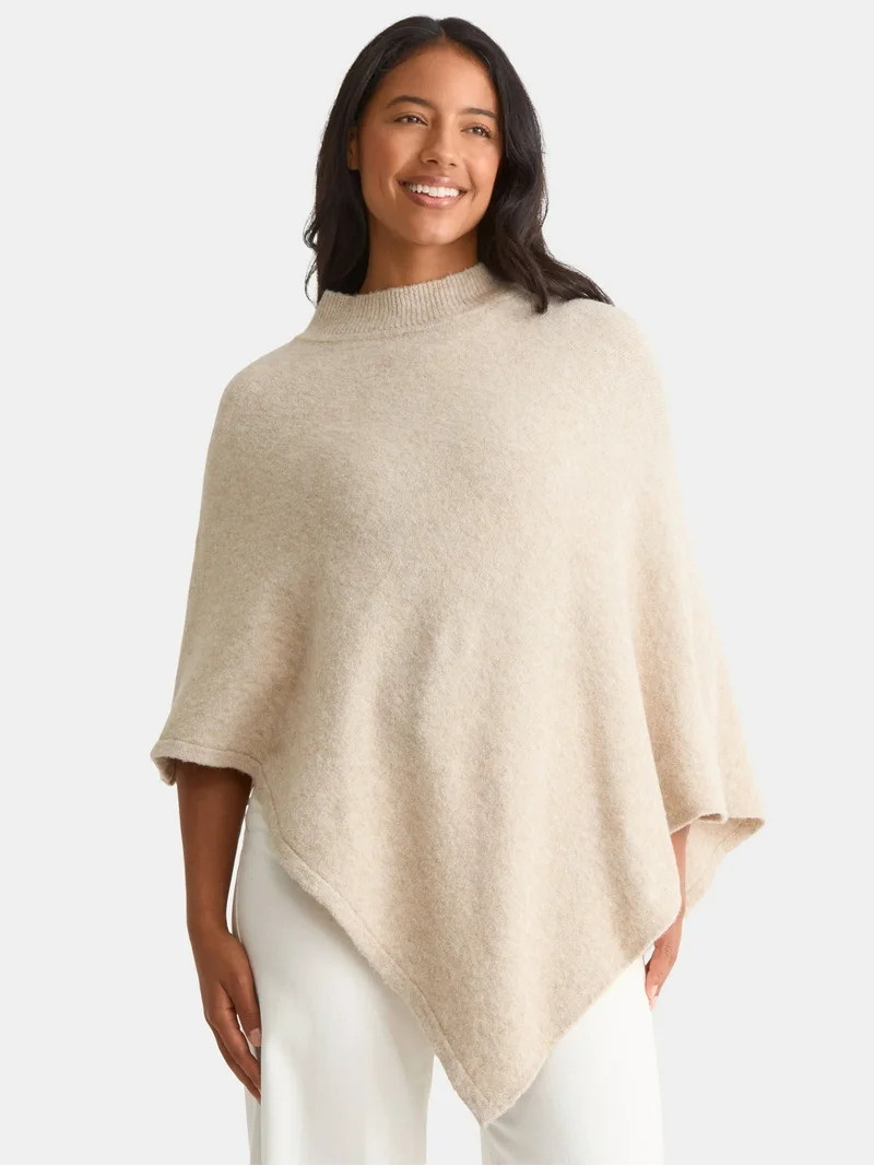 Time and Tru Women's Mock Neck Poncho, L/XL, Oatmeal | Walmart (US)
