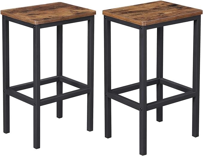VASAGLE Bar Stools, Set of 2 Bar Chairs, Kitchen Breakfast Bar Stools with Footrest, Industrial i... | Amazon (US)