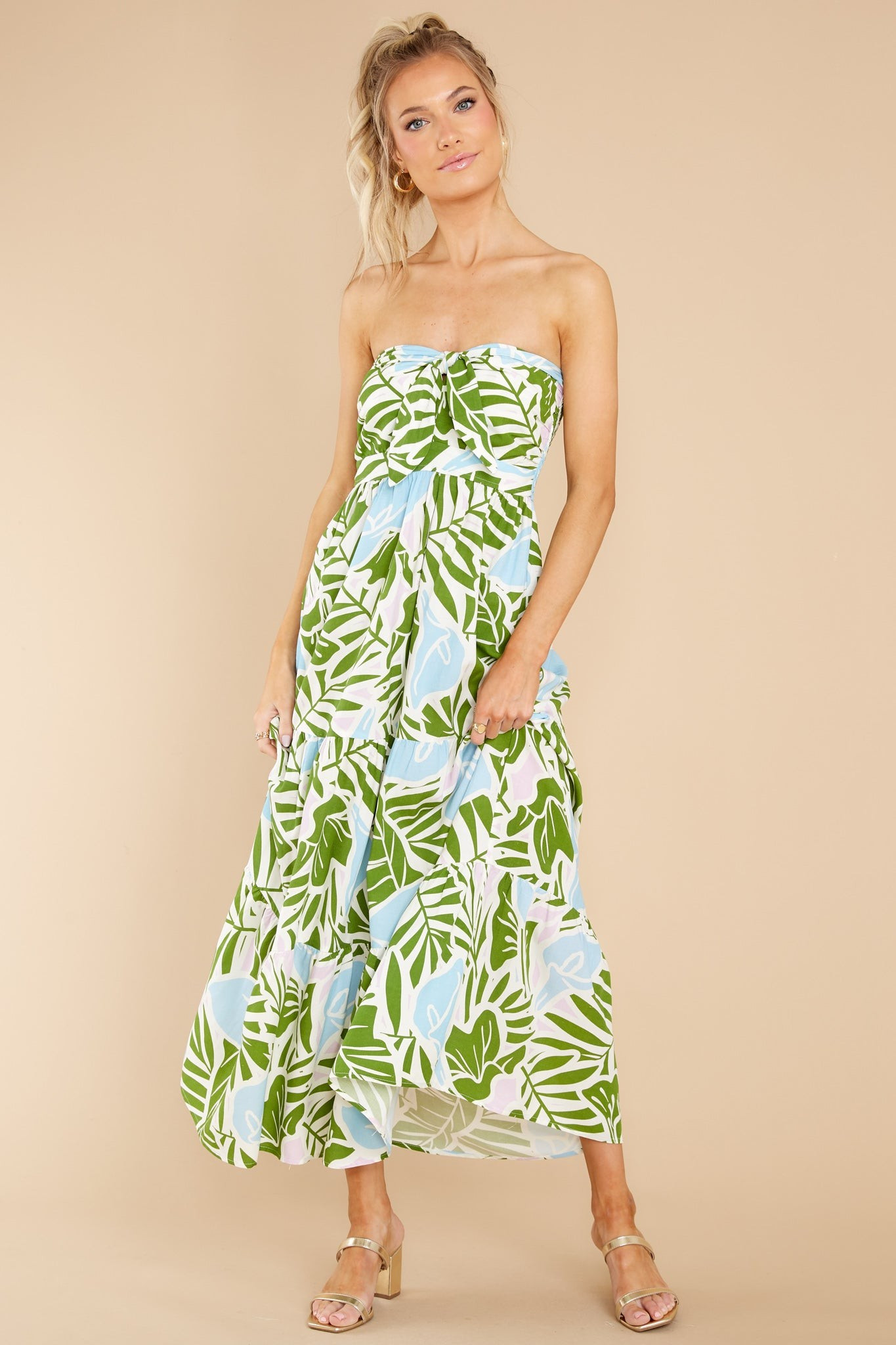 Summer Breeze Green Multi Tropical Print Midi Dress- Beach Vacation Dress | Red Dress 