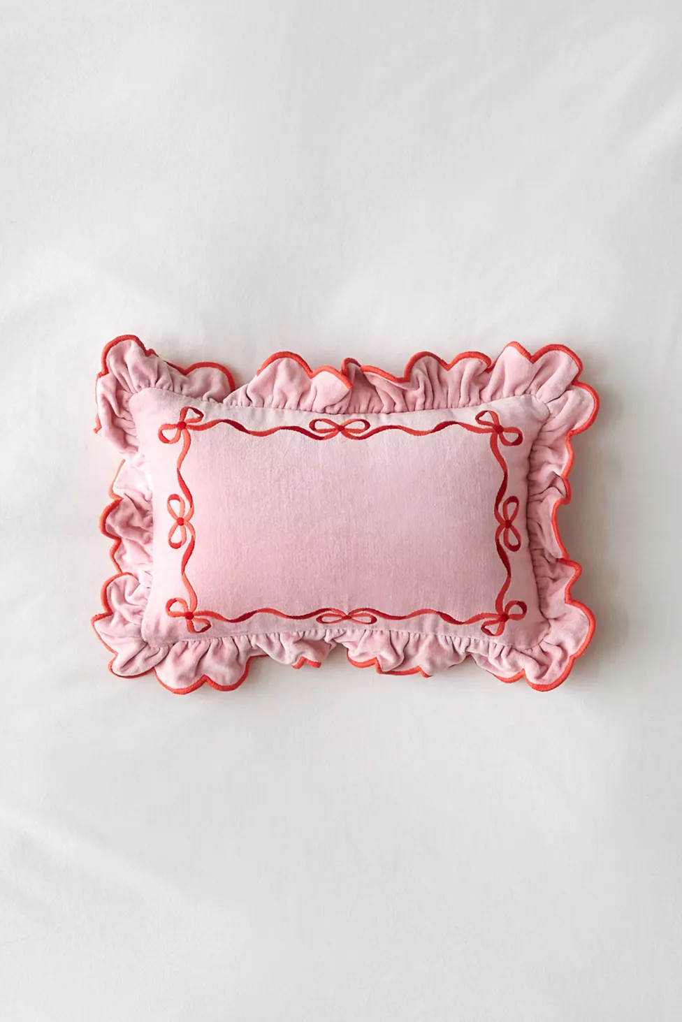 Lacey Bows Velvet Ruffle Bolster Pillow | Urban Outfitters (US and RoW)