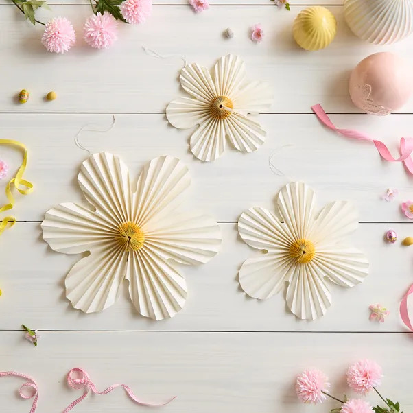 Set of 3 Flower Fan Paper Hanging Decorations | Dunelm