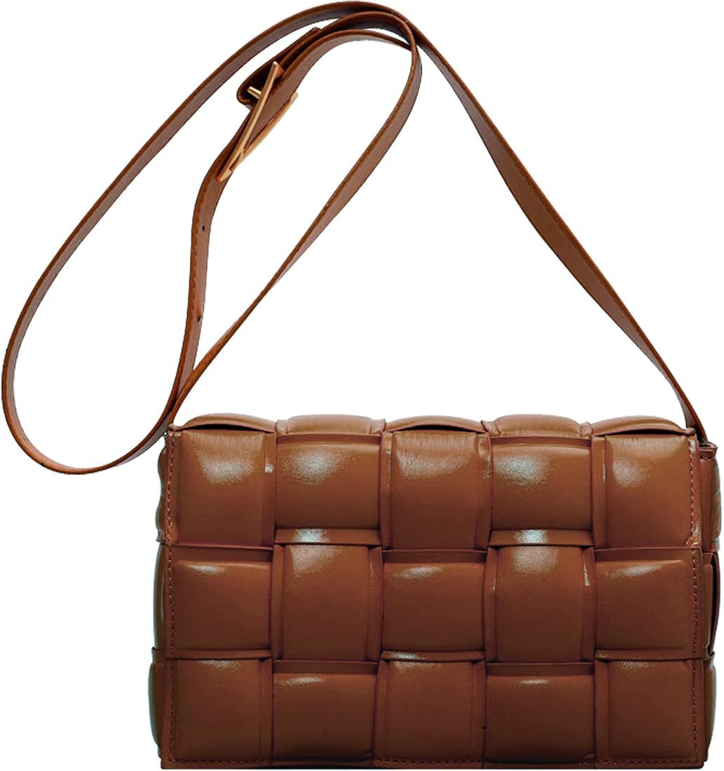 Woven Crossbody Handbags Purse For Women Small Padded Cassette Shoulder Messenger Bags Vegan Leather | Amazon (US)