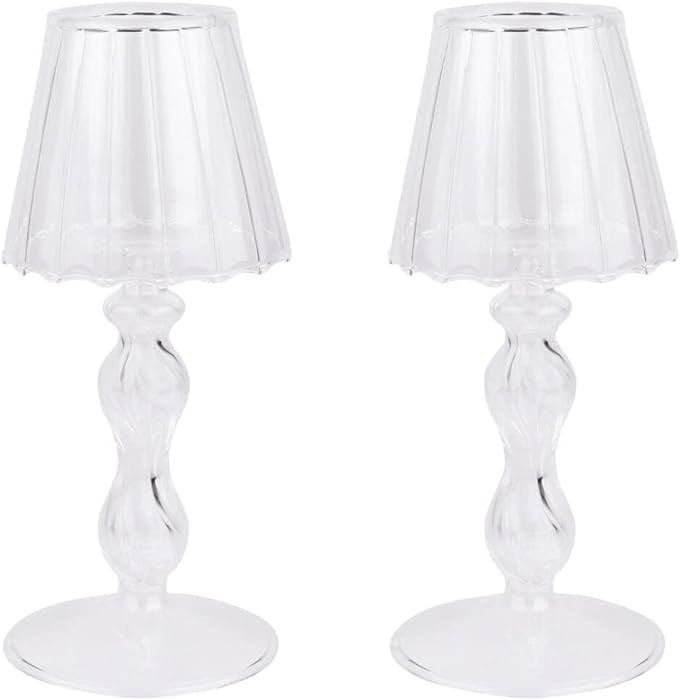 2Pcs Galss Candleholder Sets Tealight Candle Holders Vintage Hurricane Table Lamp Shape Candle St... | Amazon (US)