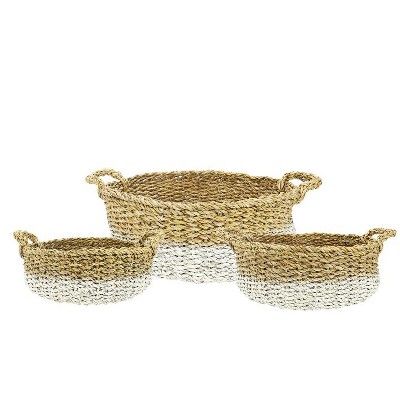 Napa Home & Garden Set of 3 Round Seagrass Storage Baskets 25" - Green/White | Target