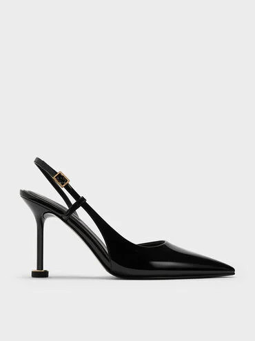 Wynn Patent Pointed-Toe Sculptural-Heel Slingback Pumps
    
         - Black Patent | Charles & Keith US