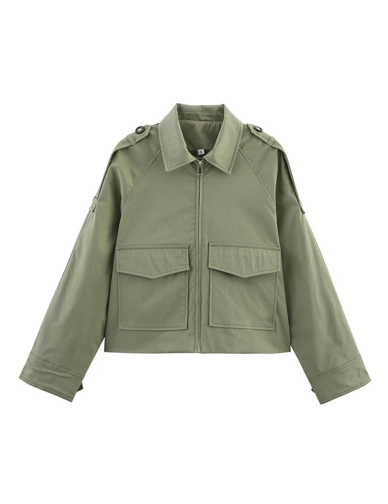 Wanzetaly Women's Cropped Trench Coat Casual Zip Up Jacket Work Jackets with Pockets Outerwear | Amazon (US)