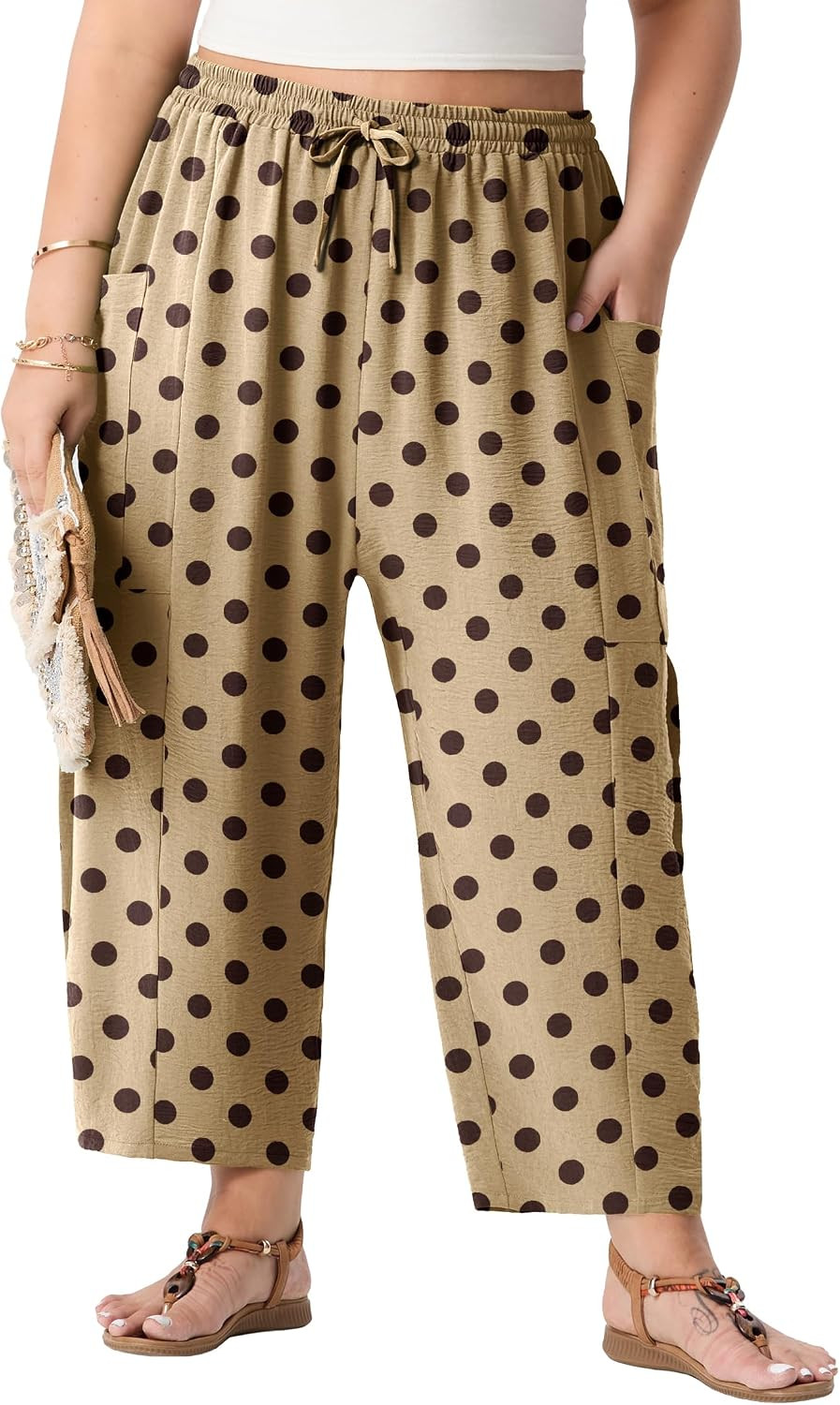 Plus Size Pants for Women Wide Leg Cropped High Waisted Flowy Lightweight Pull On Loose Fit Summer Palazzo Pants | Amazon (US)