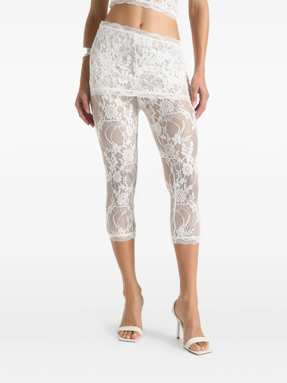 Manière De Voir Aimee lace asymmetric capri leggings - White | Farfetch Global