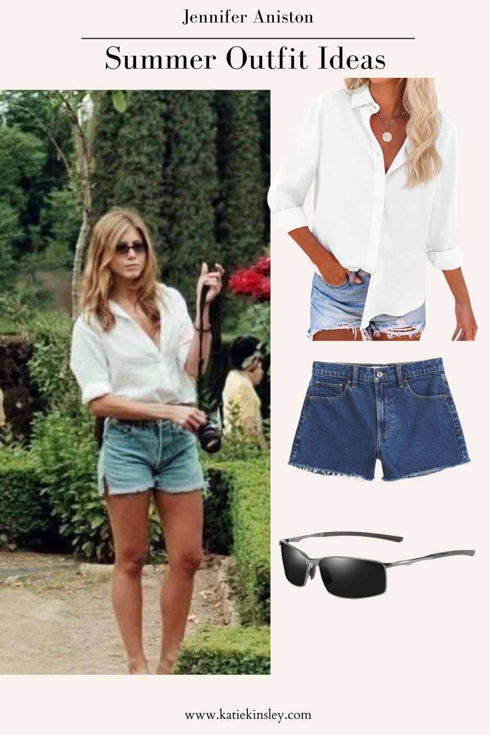 Jennifer Aniston wearing cut off jean shorts and a relaxed button-up top

#LTKStyleTip