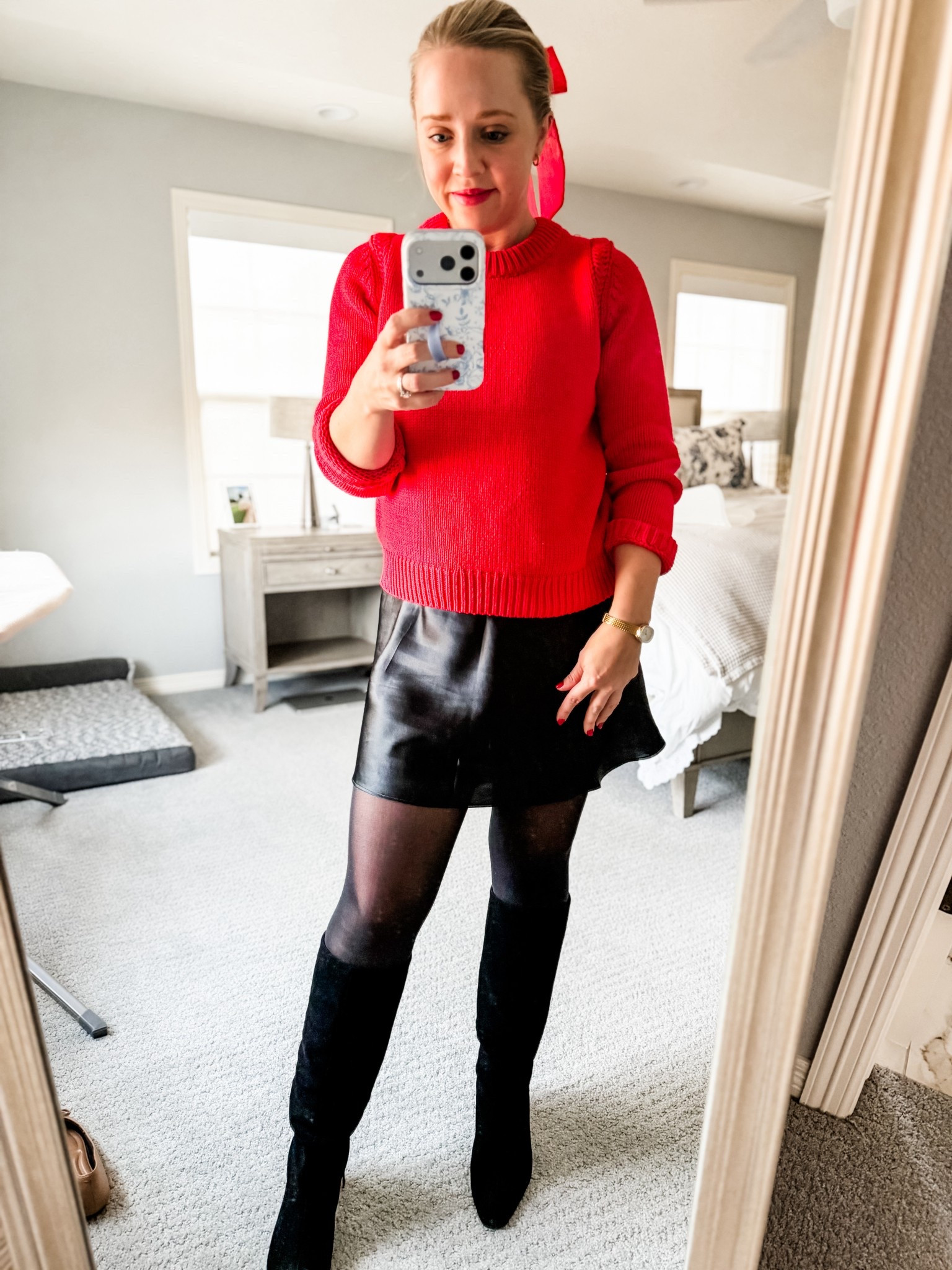 Festive outfit featuring a black slip skirt that fits tts and a red sweater. I sized down to xs in the sweater.

Christmas outfit, holiday outfit, slip skirt, black skirt. 

#LTKPetite #LTKootd #LTKHoliday