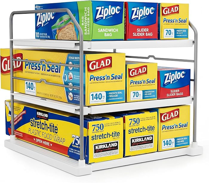 EVERIE Extendable 3-Tier Kitchen Cabinet & Pantry Organizer for Plastic Wrap, Foil & Storage Bags... | Amazon (US)