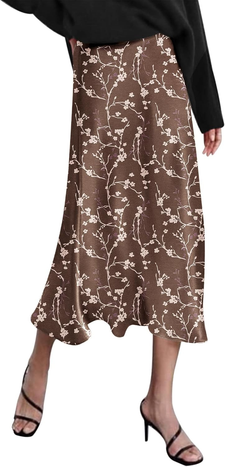 Zeagoo Skirts for Women High Waist Skirt Elegant Midi Skirt Satin | Amazon (US)