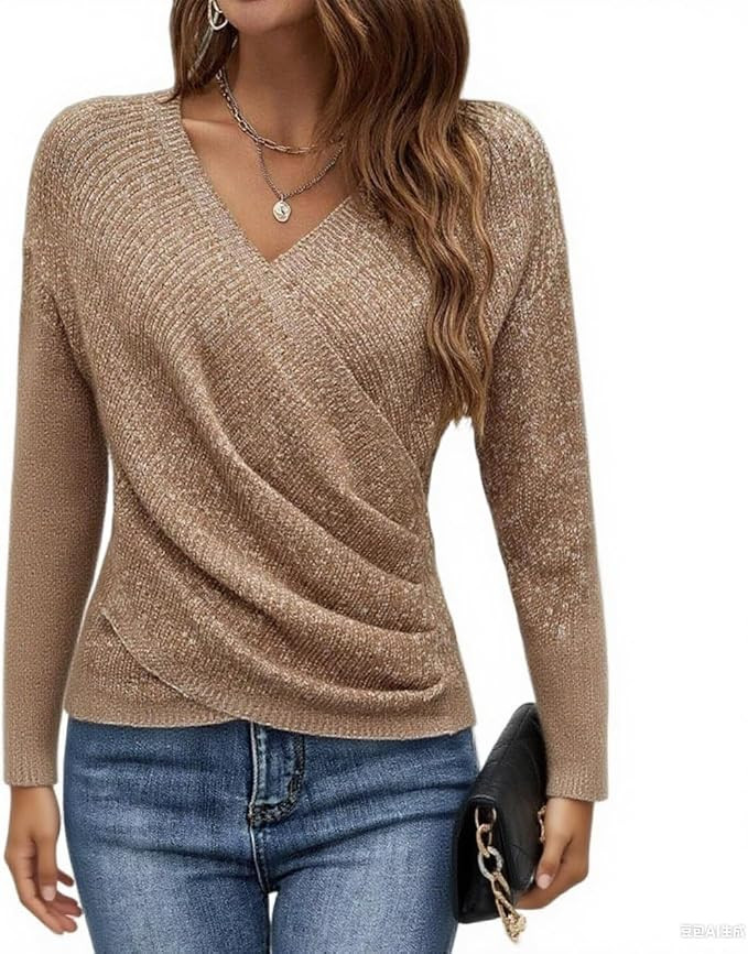 HVT Womens 2025 V Neck Sweater Criss Cross Pullover Long Sleeve Knit Casual Fall Tops | Amazon (US)