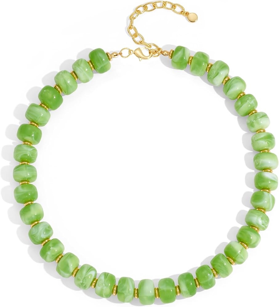 Chunky Colorful Beaded Choker Necklace for Women - Summer Beach Round Resin Beads Necklace, Trend... | Amazon (US)