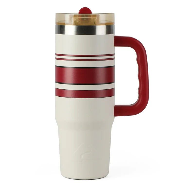 Ozark Trail 30 oz Stainless Steel Insulated Varsity Tumbler with Handle, White and Red and Black ... | Walmart (US)