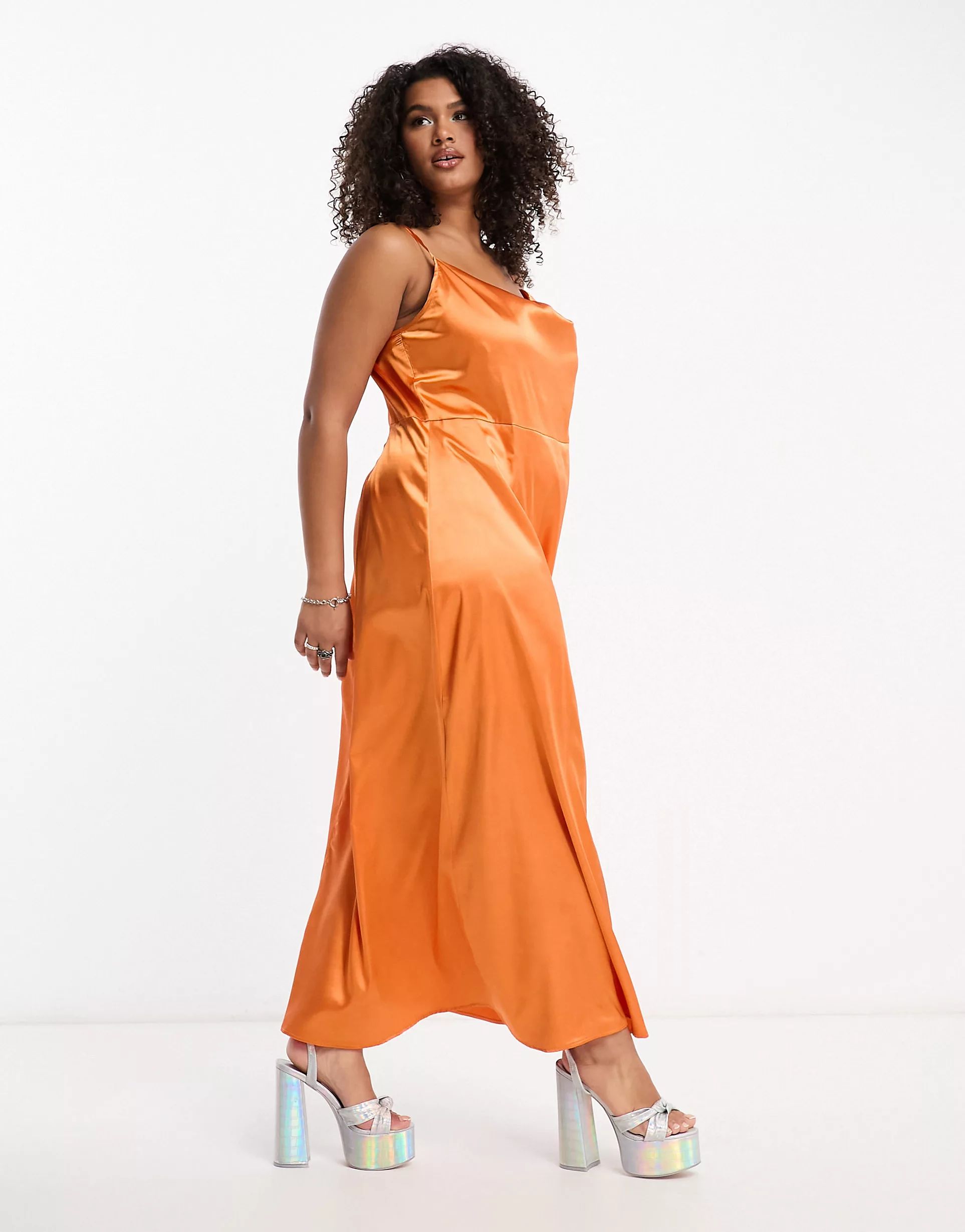 Urban Threads Curve satin midi dress in dark orange | ASOS (Global)