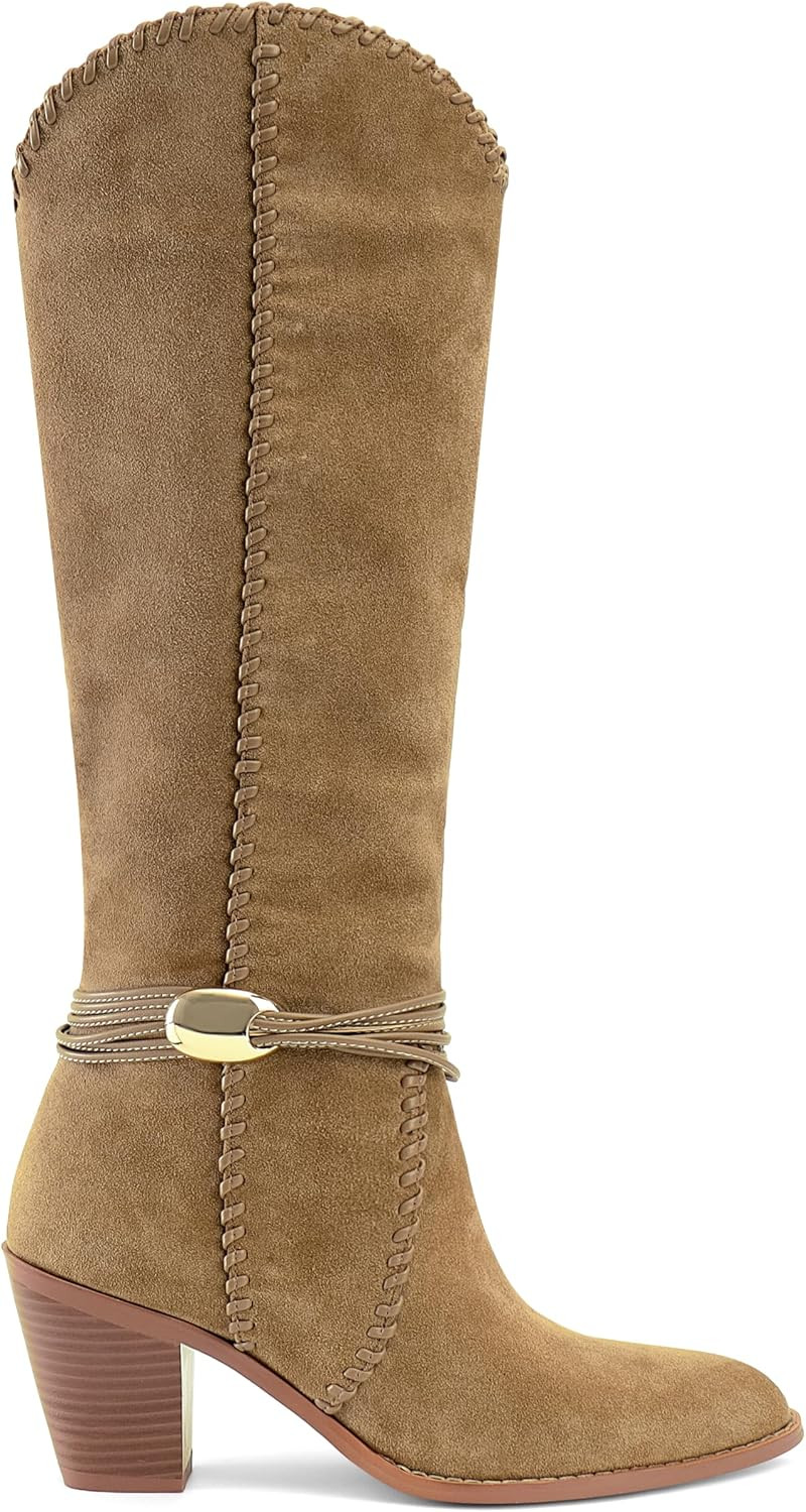 Suede Cowboy Boots for Women Pointed Toe Knee High Cowgirl Boots Chunky Heel Western Boot Dressy Fall Pull on Fashion | Amazon (US)