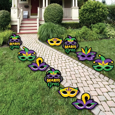 Big Dot of Happiness Colorful Mardi Gras Mask - Lawn Decorations - Outdoor Masquerade Party Yard Decorations - 10 Piece | Target