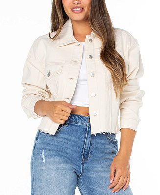 Celebrity Pink Juniors' Frayed-Hem Cropped Denim Jacket - Macy's | Macy's