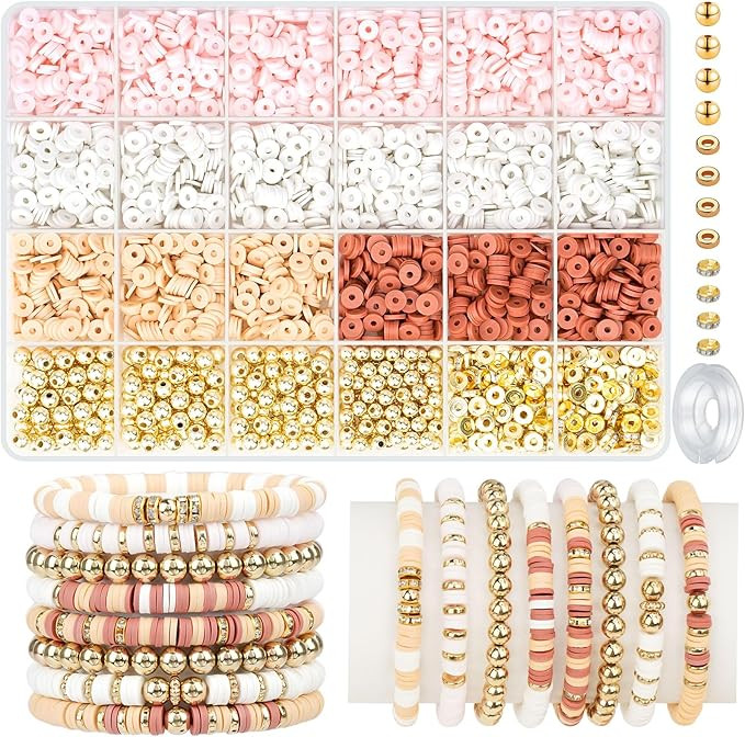 Gionlion 3000 Pcs Clay Beads for Bracelets, Bracelet Making kit Golden Beads for Jewelry Making, ... | Amazon (US)