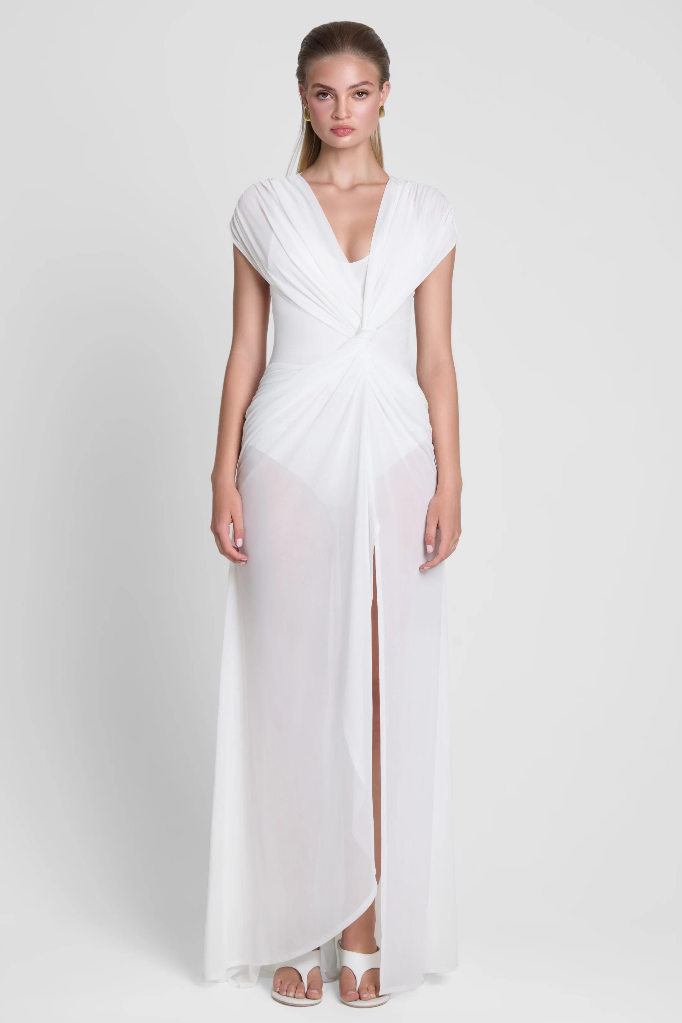 Aeros Knot Mesh Maxi Dress - White | LEAU (US)