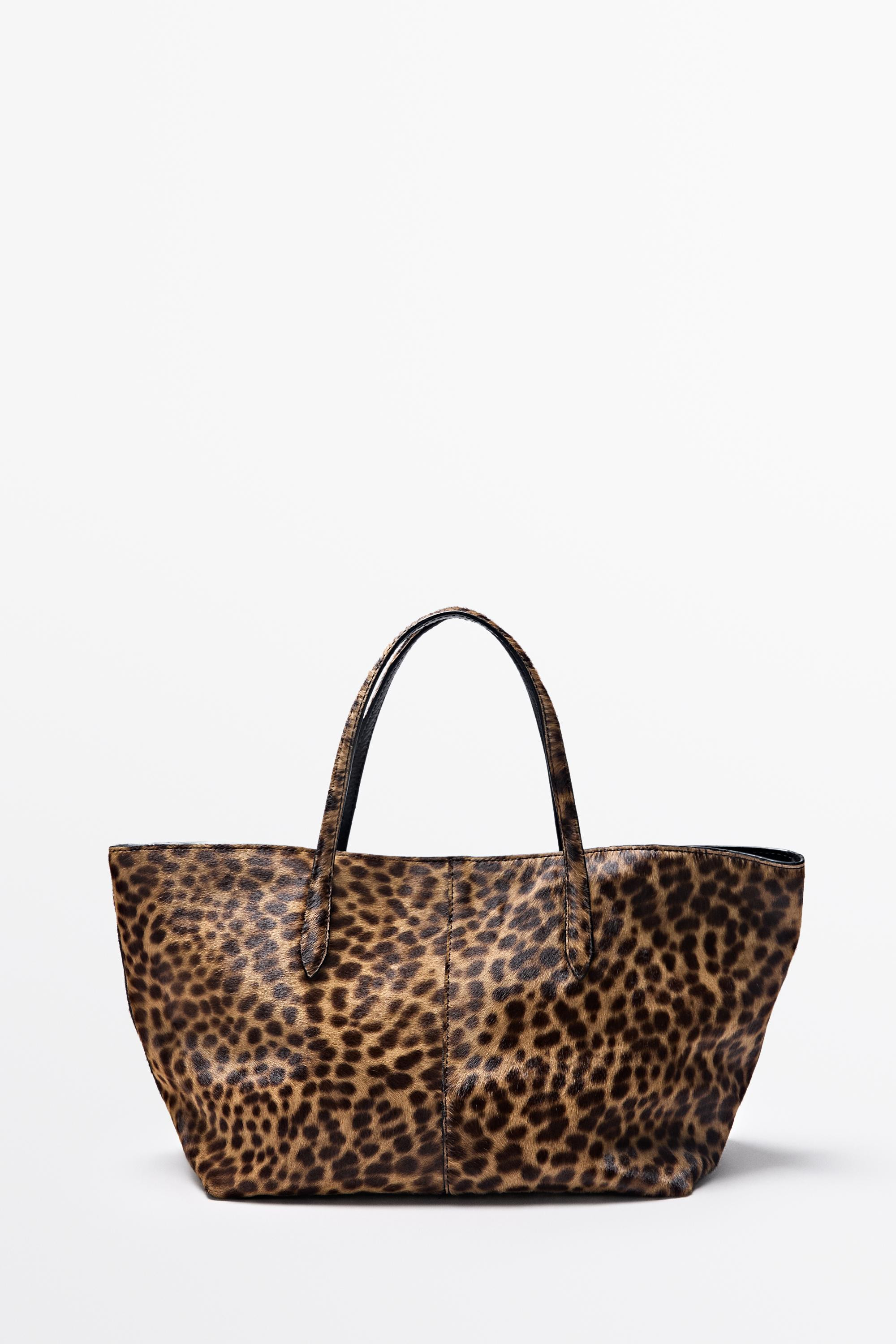 Medium leather tote bag with fur | Massimo Dutti UK