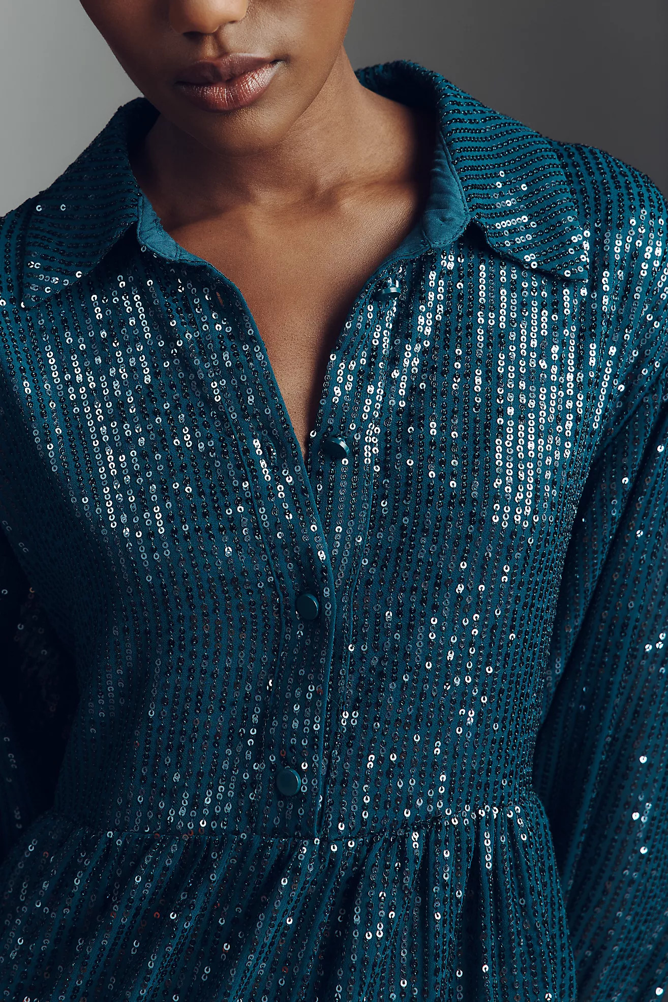 The Bettina Sequin Tiered Mini Shirt Dress by Maeve | Anthropologie (US)