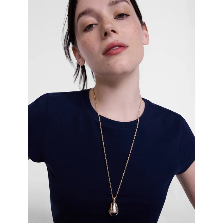 Scenario Women's Gold-Tone Necklace with Clear Resin Pendant | Walmart (US)