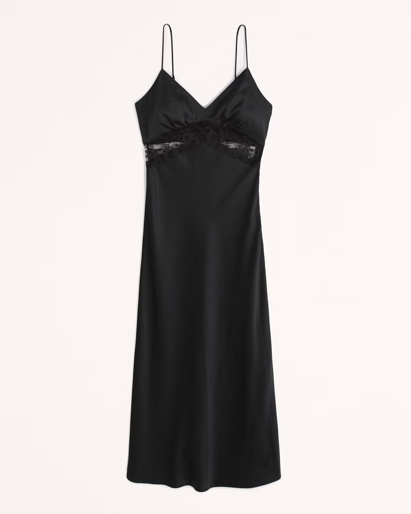 Lace and Satin Slip Midi Dress | Abercrombie & Fitch (US)