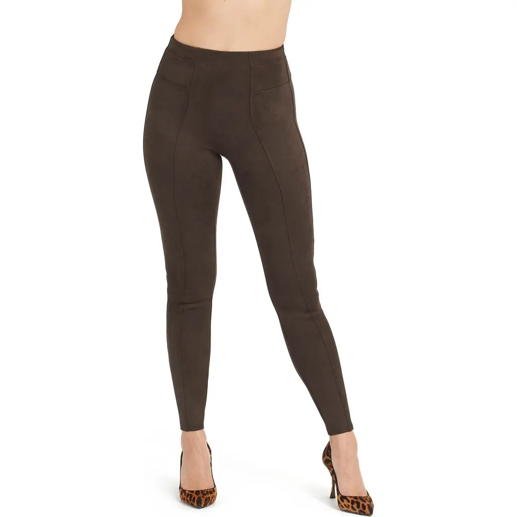 SPANX® High Waist Faux Suede Leggings in Chocolate Brown at Nordstrom, Size Large | Nordstrom