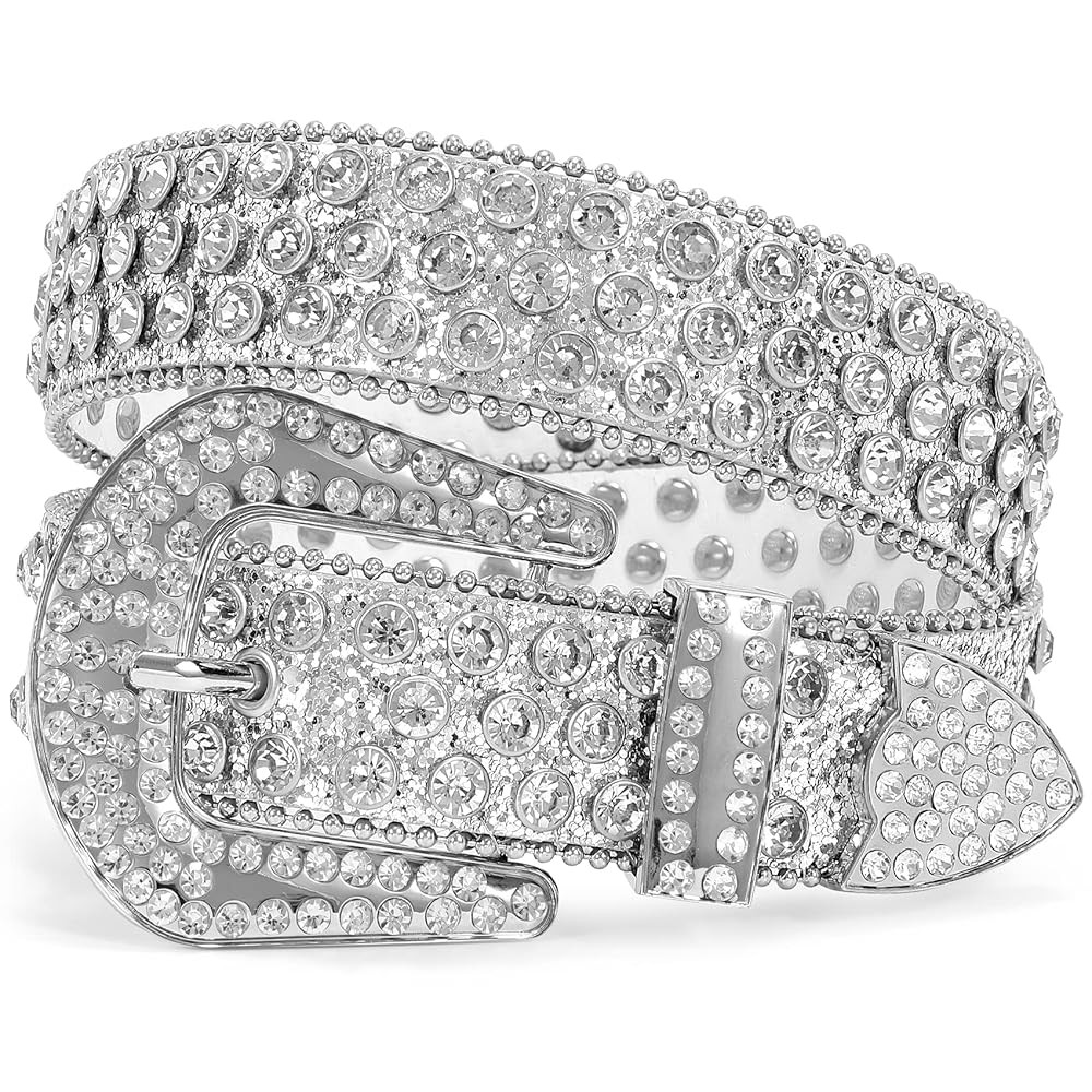 XZQTIVE Cowgirl Bling Studded Leather Belts for Jeans Pants with Rhinestone and Western Silver Bu... | Amazon (US)