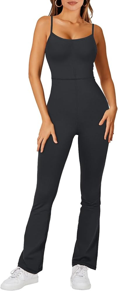 ANRABESS Flare Jumpsuits for Women One Piece Sleeveless Spaghetti Straps Sexy Bodycon Casual Unit... | Amazon (US)