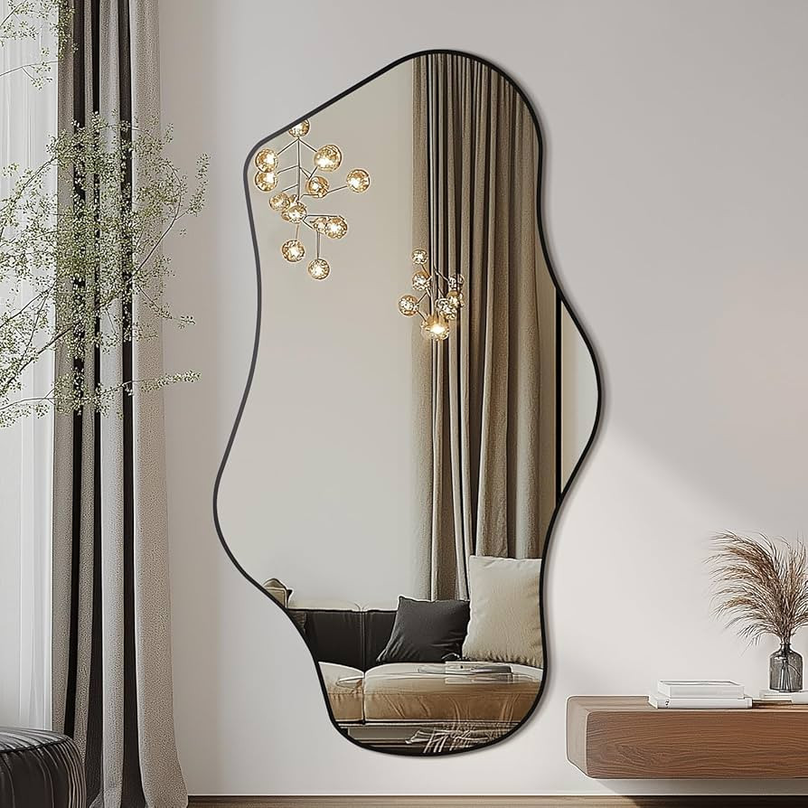 Mirrorons Irregular Wall Mirror 51×28, Black Asymmetrical Decorative Bathroom Mirror, Cloud Mirr... | Amazon (US)