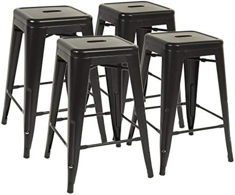 Metal Bar Stools Set of 4 Counter Height Barstool Stackable Barstools 24 Inch Indoor Outdoor Pati... | Amazon (US)