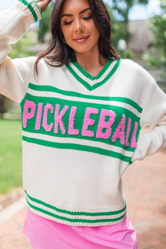 Center Court Varsity Pickleball Sweater | Pink Lily