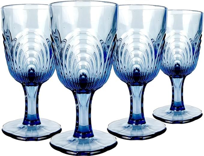 MAYPINK Wine Glasses set of 4 Blue goblets, dishwasher safe colored Blue glassware, vintage style... | Amazon (US)
