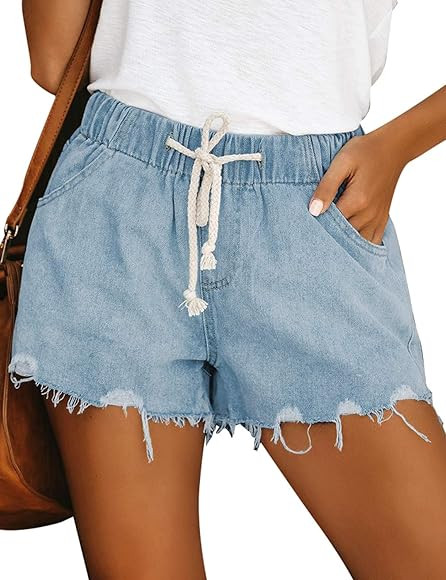 luvamia Women's Casual High Waisted Rolled Denim Shorts Bowknot Waist Jean Shorts | Amazon (US)