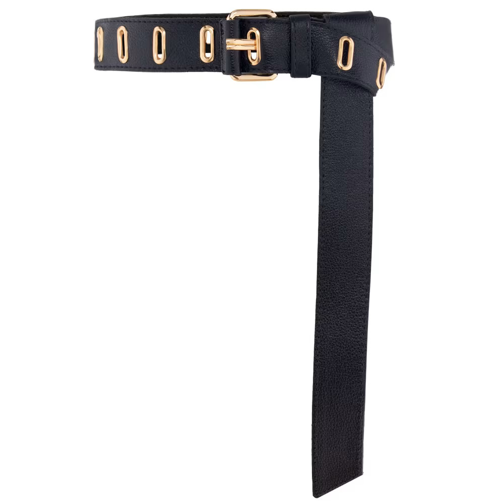 Long Tip Eyelet Belt - Black | Wolf & Badger (US)