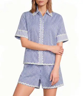 A Loves A Woven Striped Collared Short Sleeve Button Front Coordinating Shirt | Dillard's | Dillard's