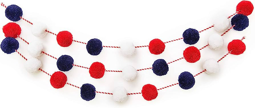 Patriotic Garland | Red White and Blue Garland | July 4th Decorations | Pom Pom Garland for Indep... | Amazon (US)