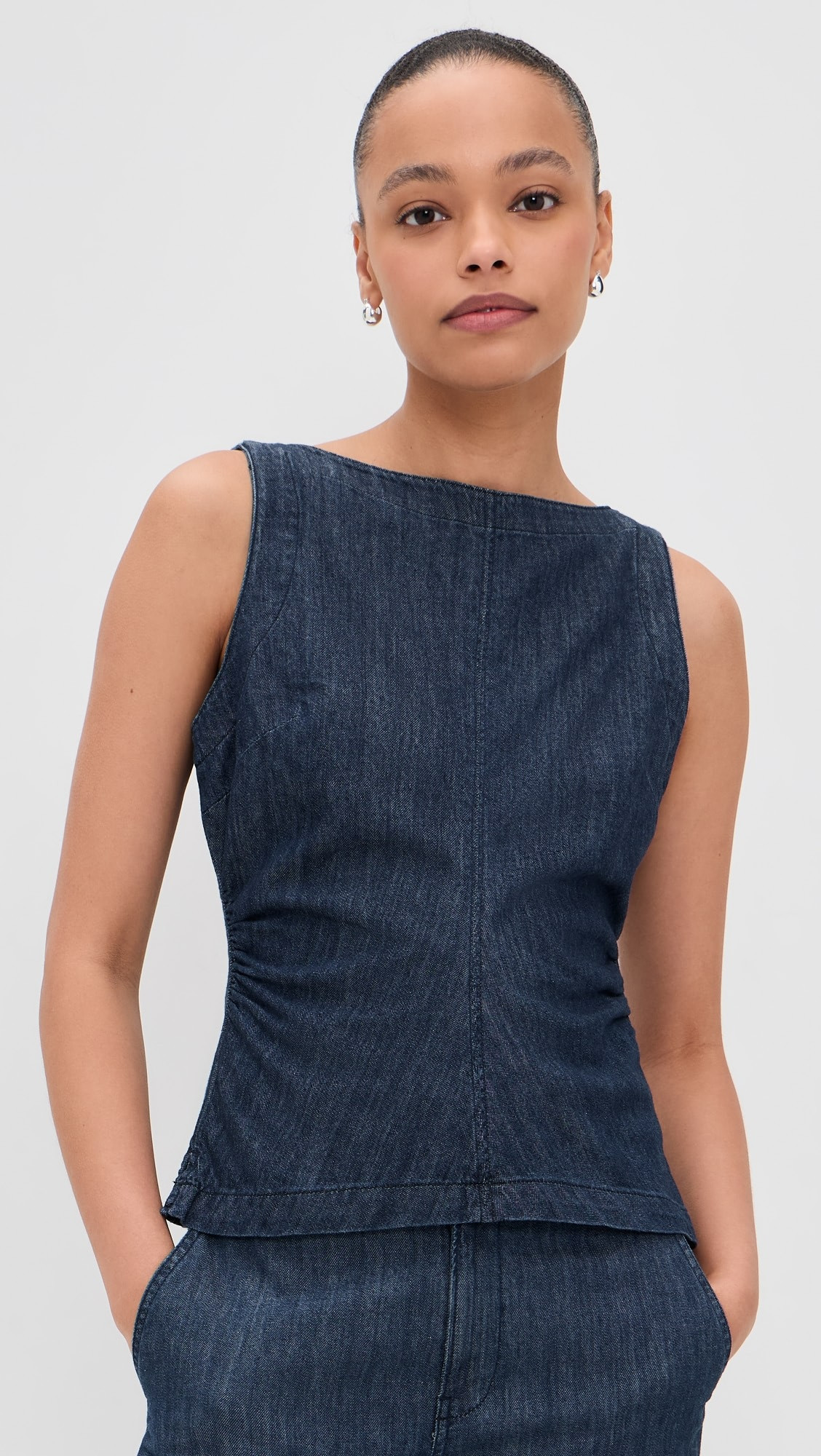 Denim Ruched Boat Neck Shell Top | Shopbop