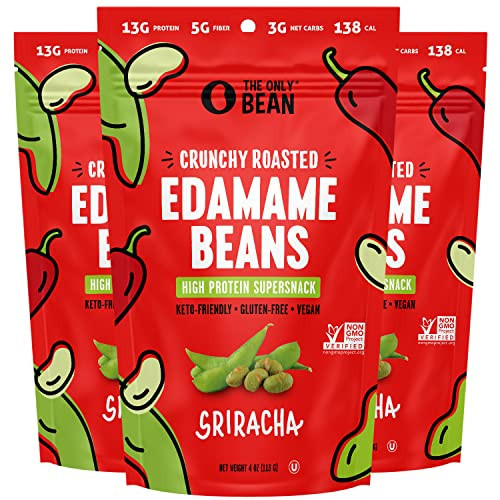 The Only Bean Crunchy Roasted Edamame Snack (Sriracha), High Protein Snacks (13g) Healthy Protein Chips, Keto Friendly Food (2g Net), Plant-Based Vegan Snacks, Office Snacks, Spicy Snack, 4oz (3 Pack) | Amazon (US)